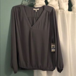 Gray blouse gathered at waist!